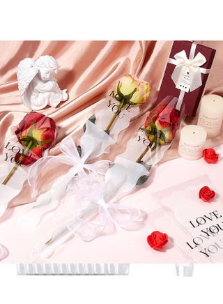 50 Packaging Bags for Single Roses Bulk Pack White Plastic Flowers Roses Carnations Bouquet Sleeve Bag Wrapping Paper for Mother's Day Valentine's Day Wedding Birthday Party - view 2